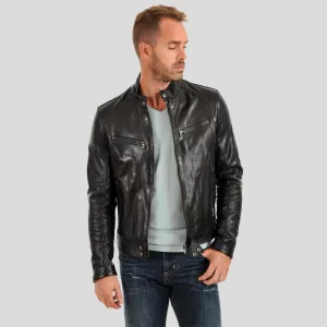 Evan Black Motorcycle Leather Jacket for Men