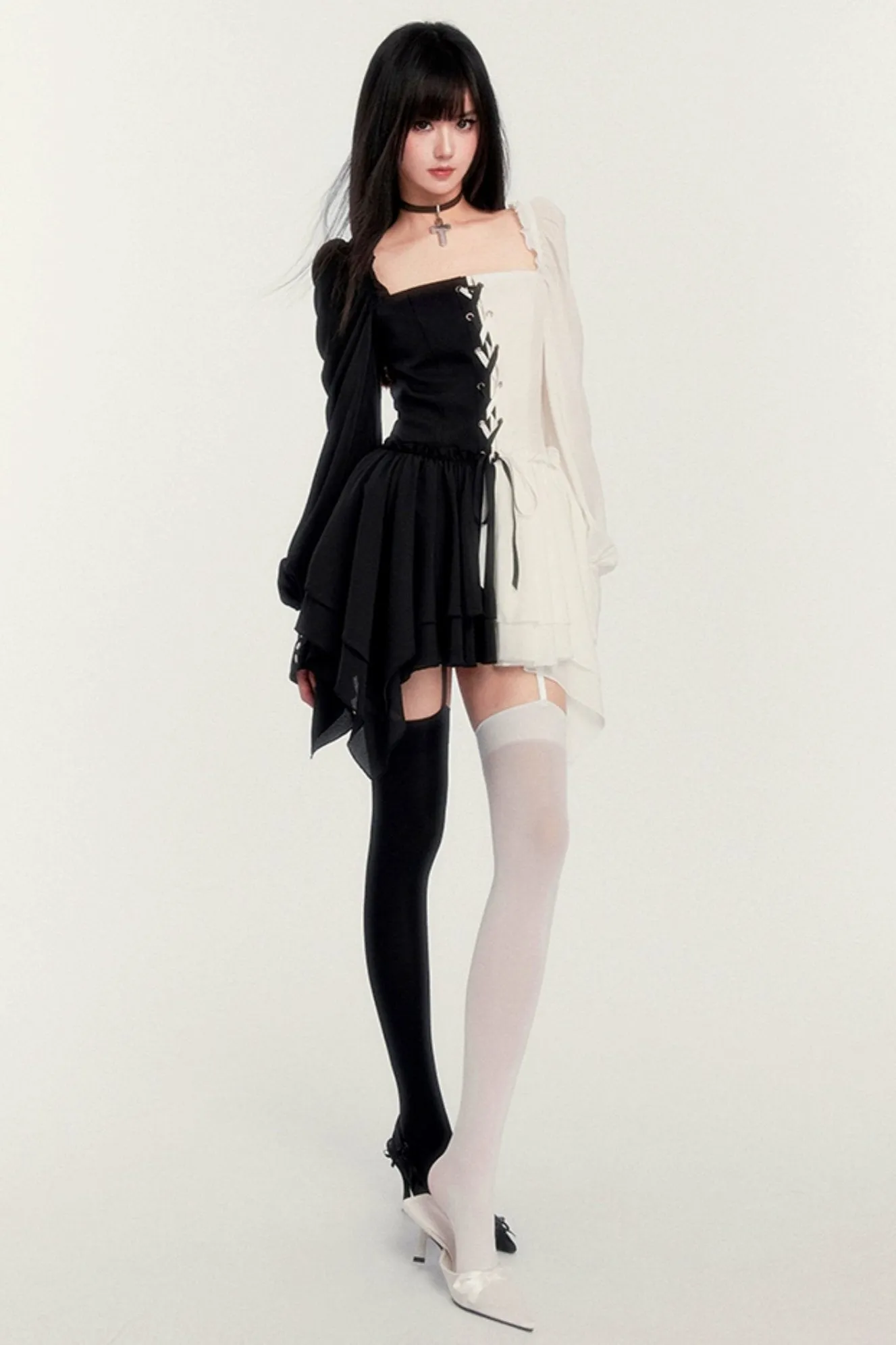 Fallen Angel Contrast Panel Dress With Short Leggings Set-Up