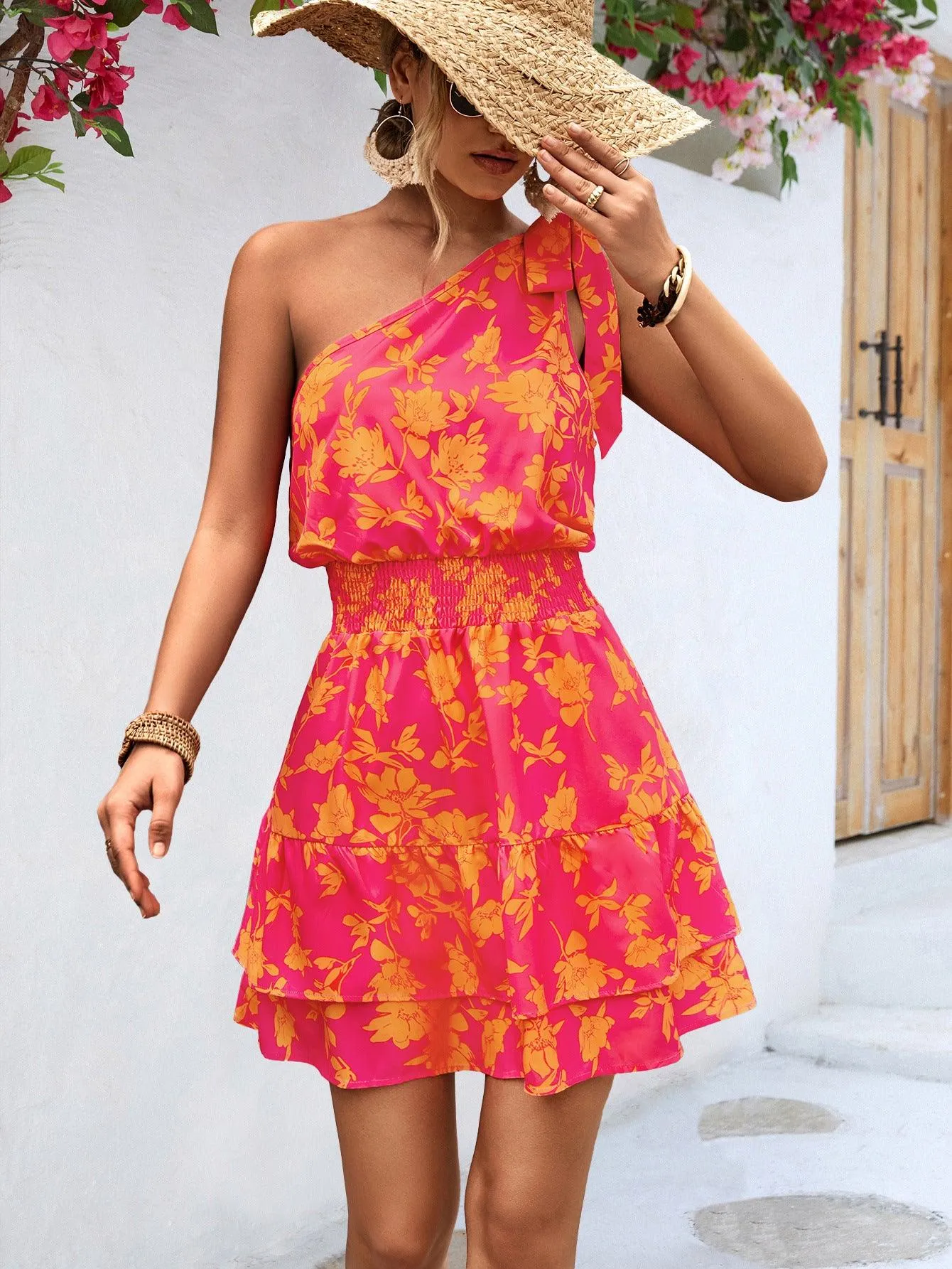 Fashion New Women's Clothing Sloping Shoulder Dress