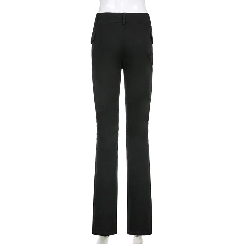 FashionSierra - Women's vintage low rise bootcut pants bell bottom pants with pockets