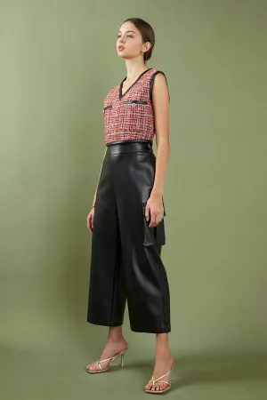 Faux Leather Cropped Cargo Pants