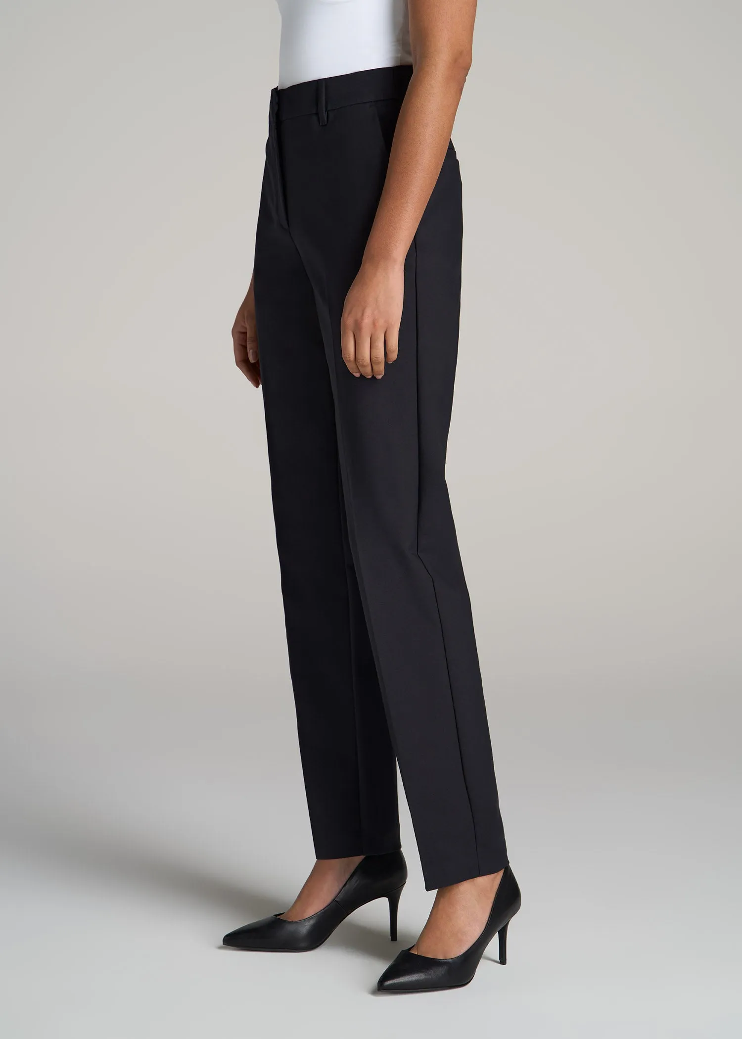 Flat Front Tapered Dress Pants for Tall Women in Black