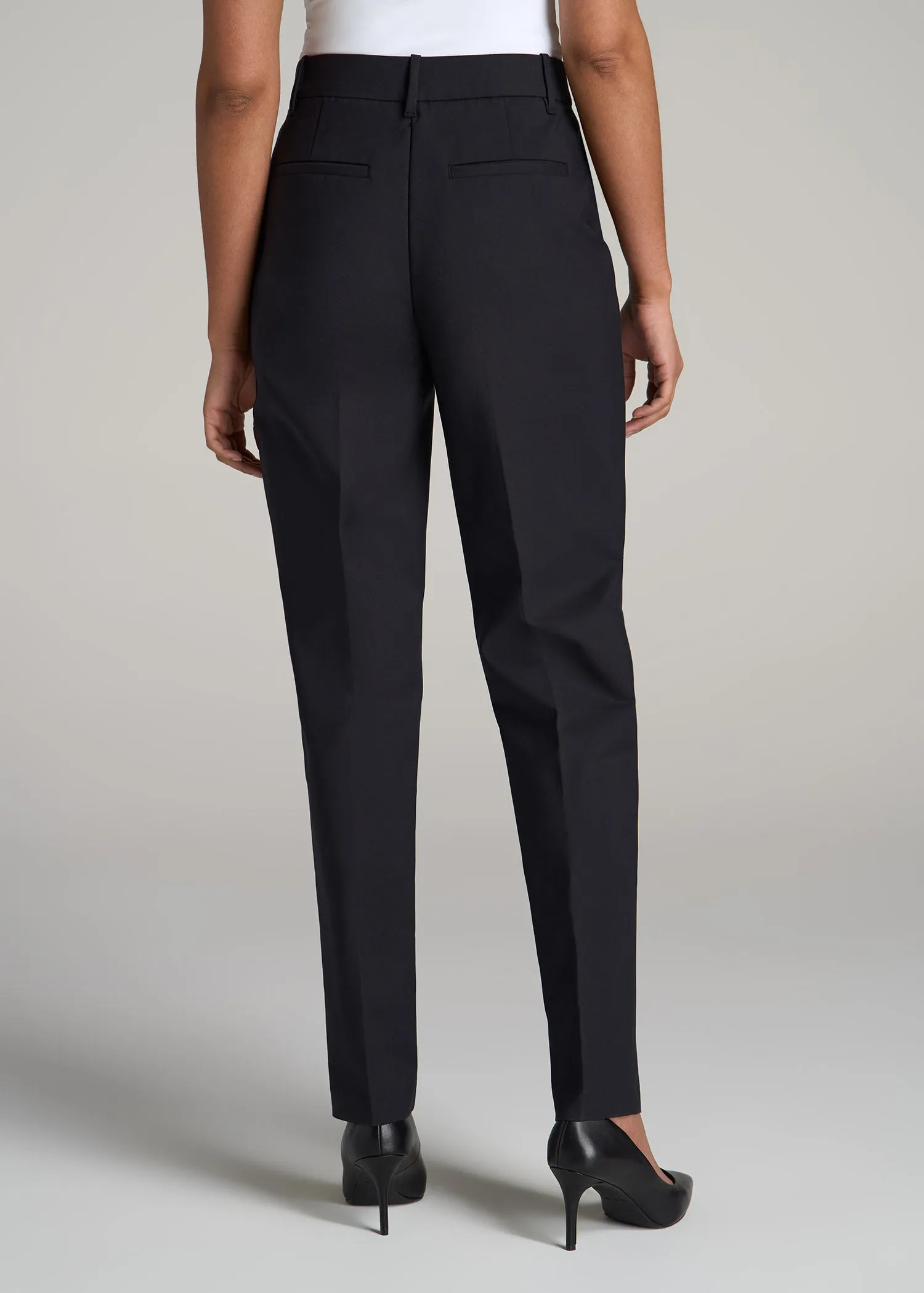 Flat Front Tapered Dress Pants for Tall Women in Black