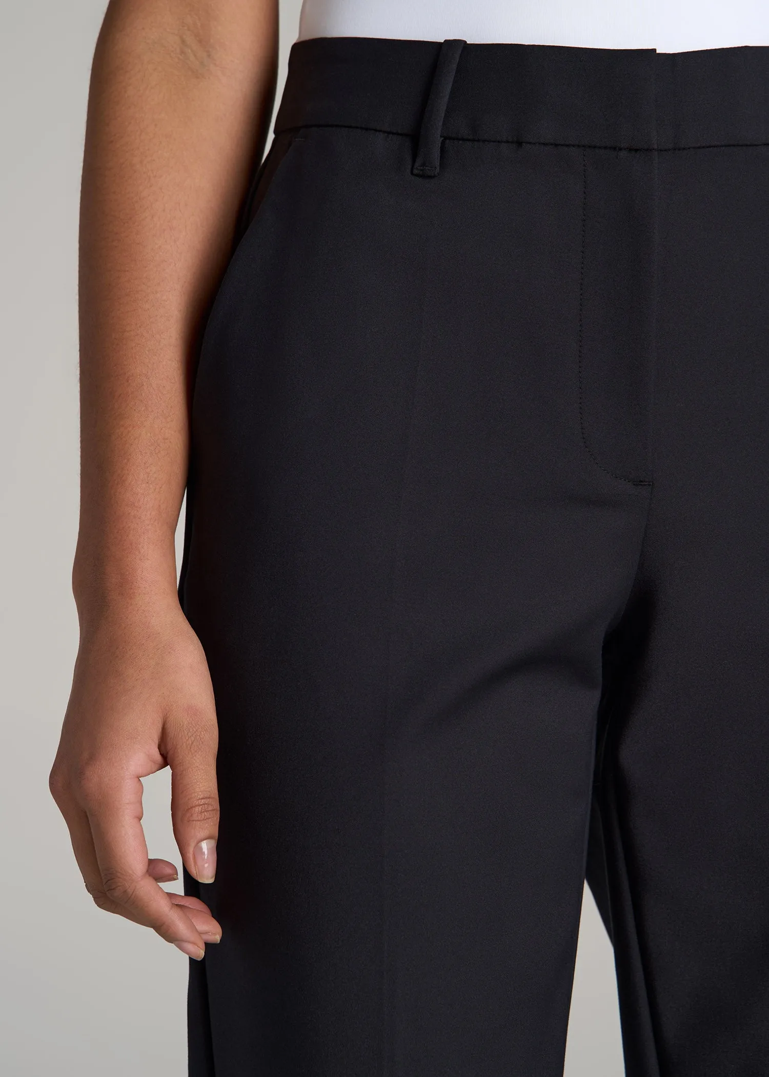 Flat Front Tapered Dress Pants for Tall Women in Black