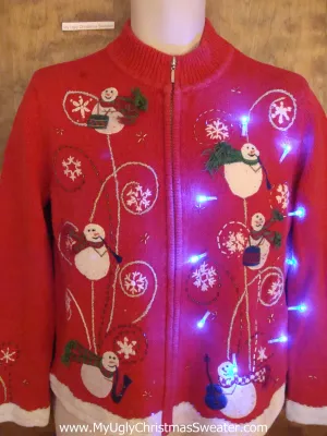 Floating Strange Snowmen Light Up Ugly Xmas Sweater