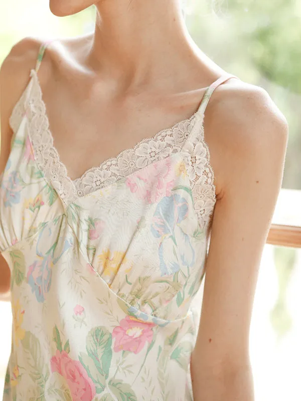 Floral Print Lace Stitching Nightdress