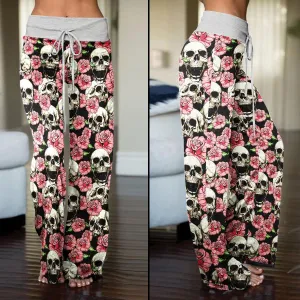 Flower Skull High-waisted Straight-leg Trousers