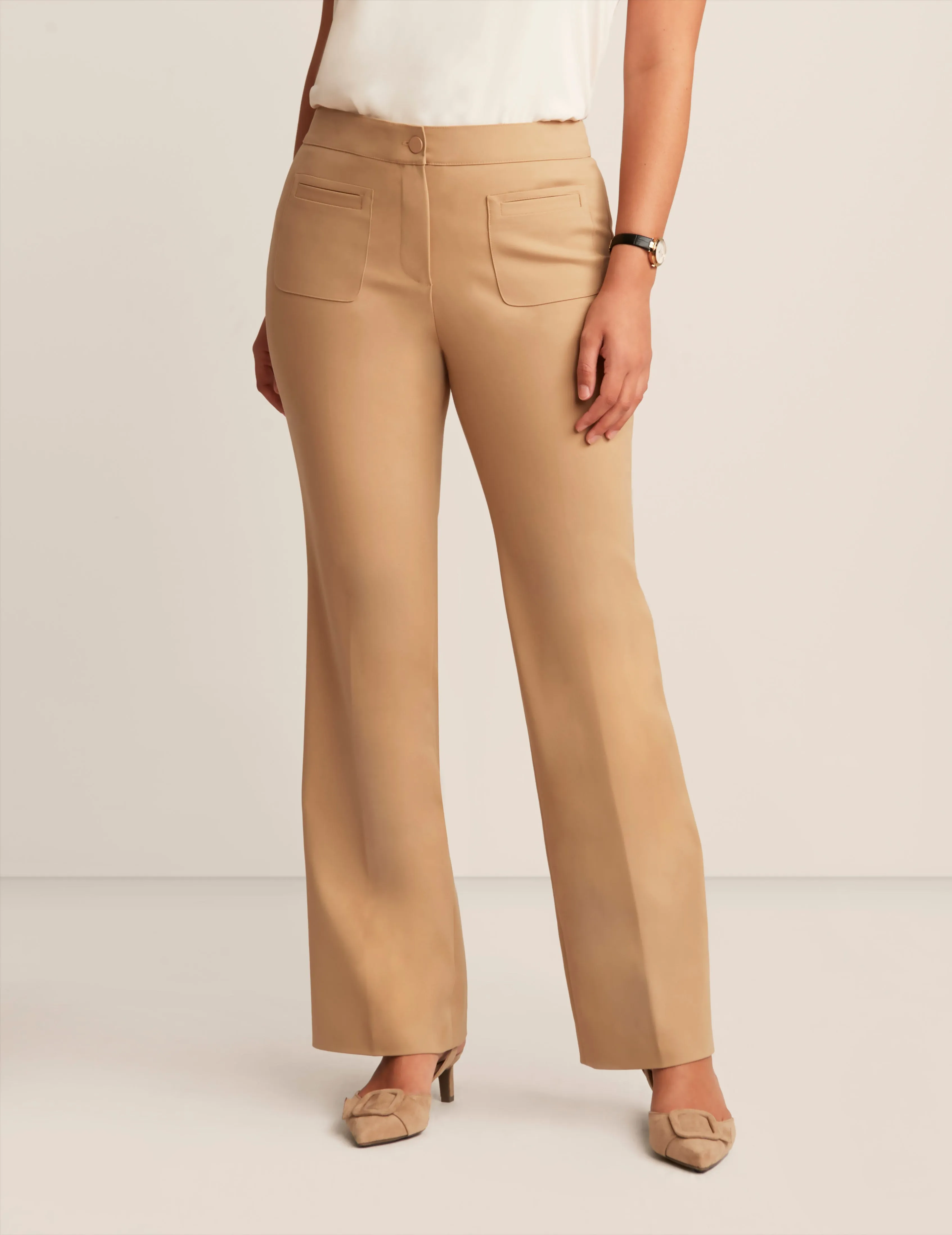 Fly Front High Rise Wide Leg Pant