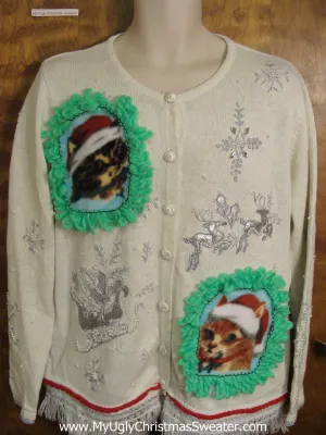 Flying Reindeer with Kittens Ugly Christmas Sweater