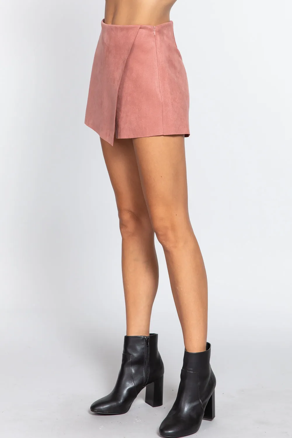 Front Wrap Faux Suede Short Pants