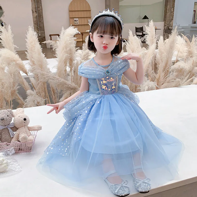 Frozen Princess Elsa Dress Cinderella off-the-Shoulder Gown Girl Aisha Christmas Performance Dress