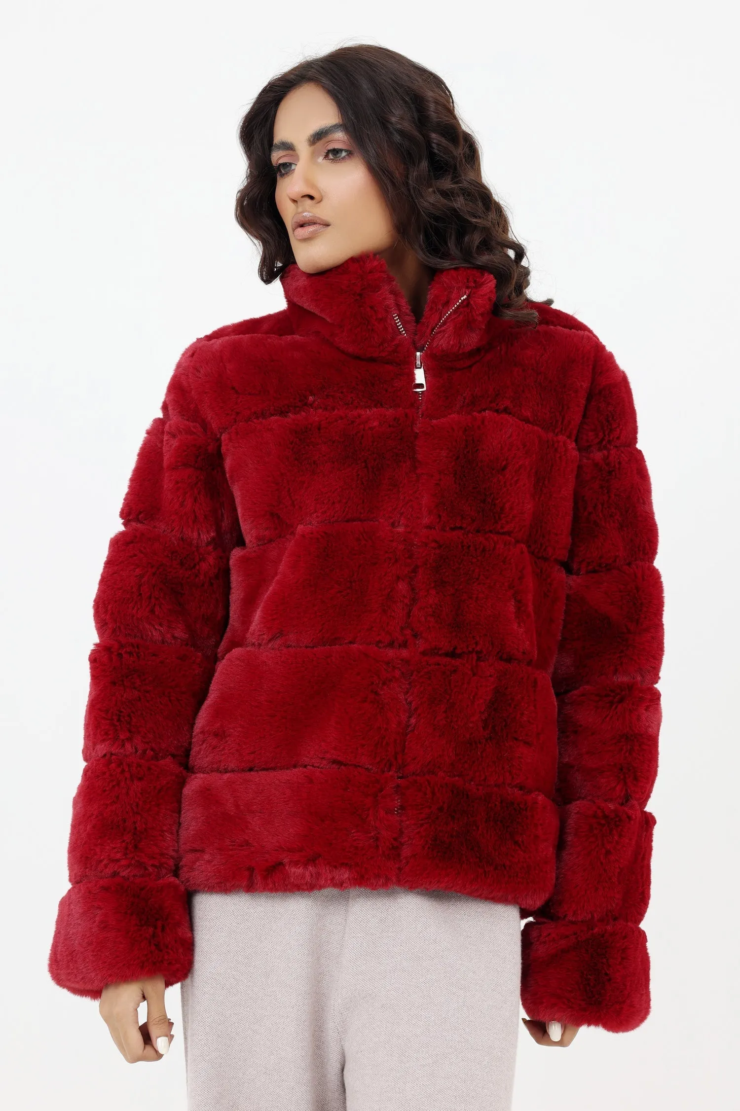 FUR JACKET-MAROON