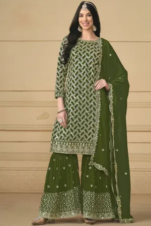 Georgette Fabric Green Color Festival Wear Winsome Palazzo Suit