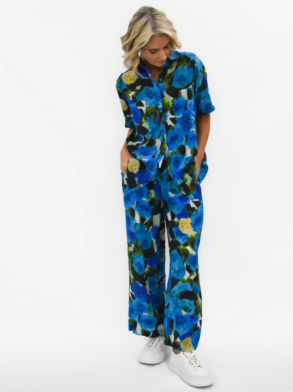 Gin Fizz Silk Pants - Blue Floral