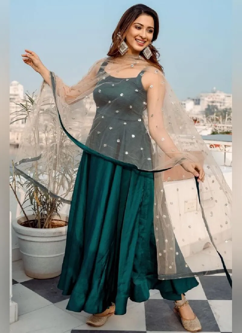 Glamorous Turquoise Color Silk Base Anarkali Suit