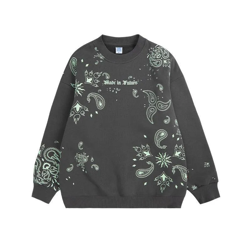 Glow Night Cashew Flower Printing Fleece Sweater