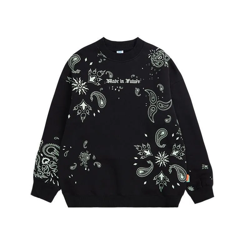 Glow Night Cashew Flower Printing Fleece Sweater