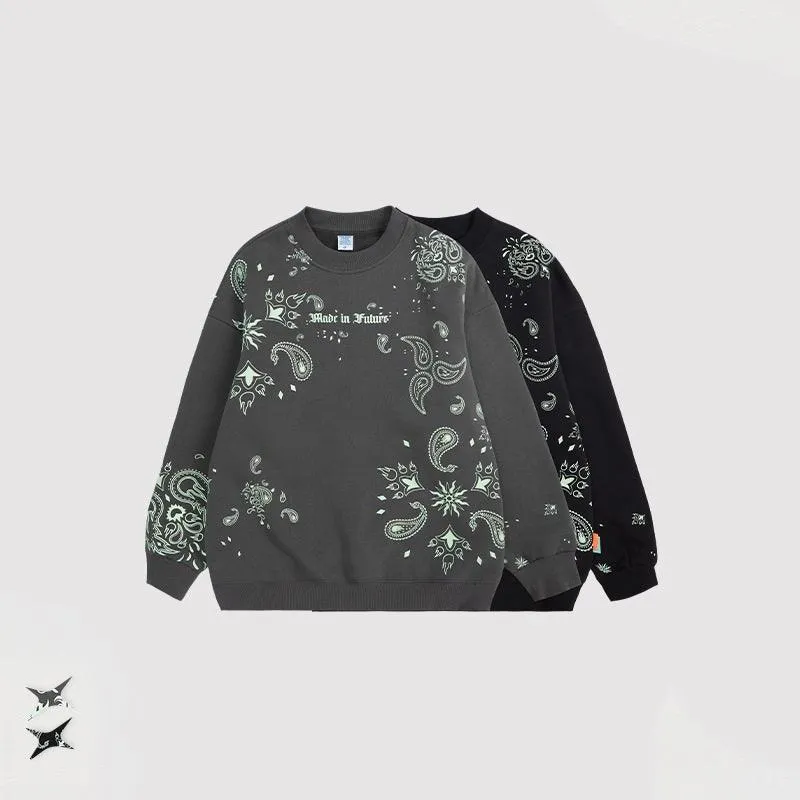 Glow Night Cashew Flower Printing Fleece Sweater