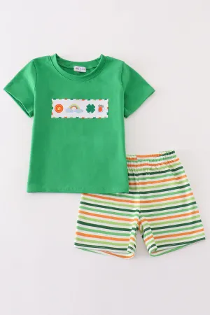 Green clover rainbow embroidery boy set