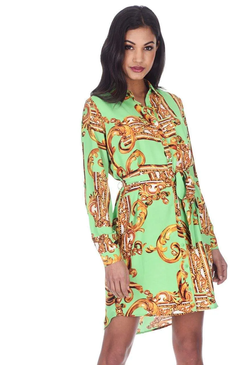 Green Patterned Shirt Dress