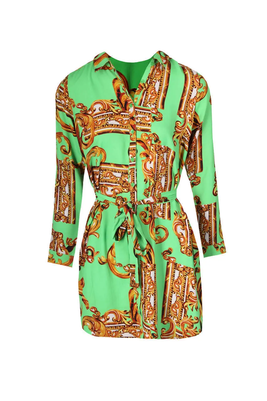 Green Patterned Shirt Dress