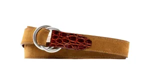 Harrison O-Ring Italian Calf Suede Belt - Tobacco