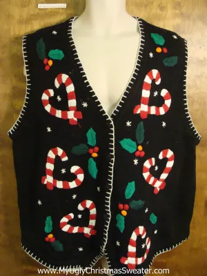 Holiday Sweater Vest with Candycane Hearts