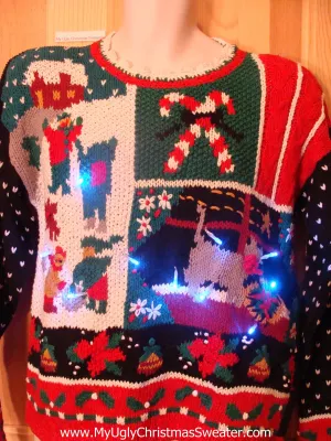 Holy Grail of Ugly 80s Light Up Christmas Sweater with Cat