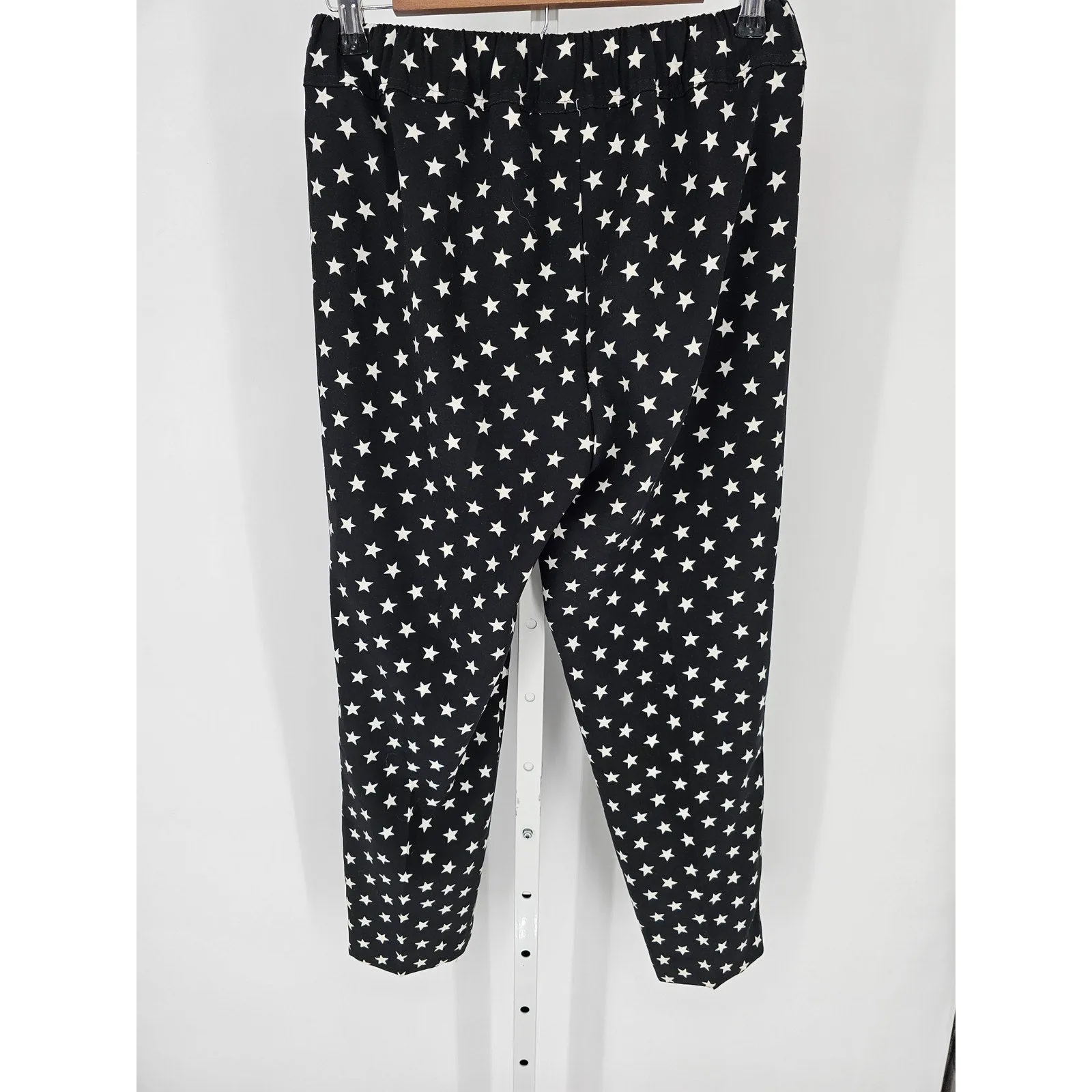 J Crew Womens Sz 2 Pull On Dress Pants Black White Star Print Tie Side