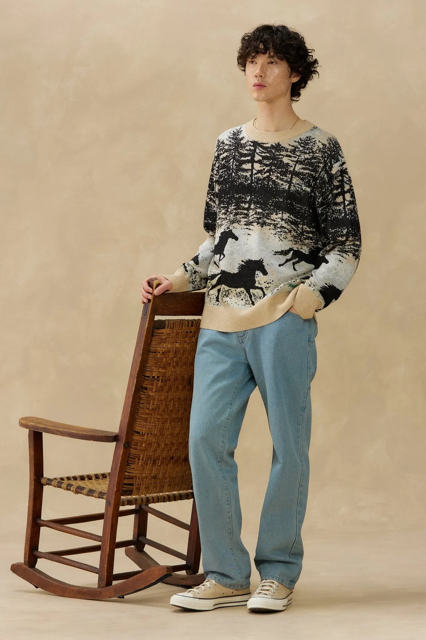 Jacquard Knit Sweater in Wild Stallion