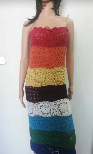 Janine Handmade Crochet Women's Multicolor Dress