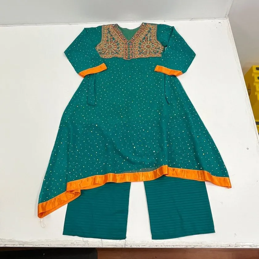 Junior's Teal Orange India Cultural Ethnic Dress Pants Set Salwar - Size 34