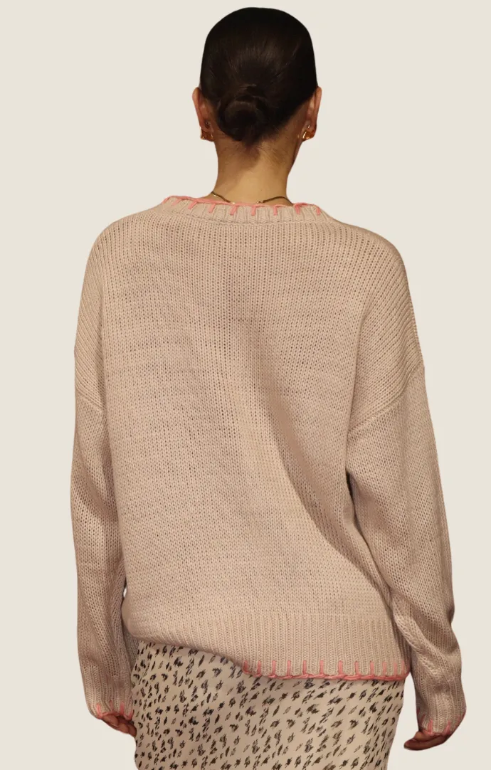 Kaia Mauve Embroidered Knit Sweater