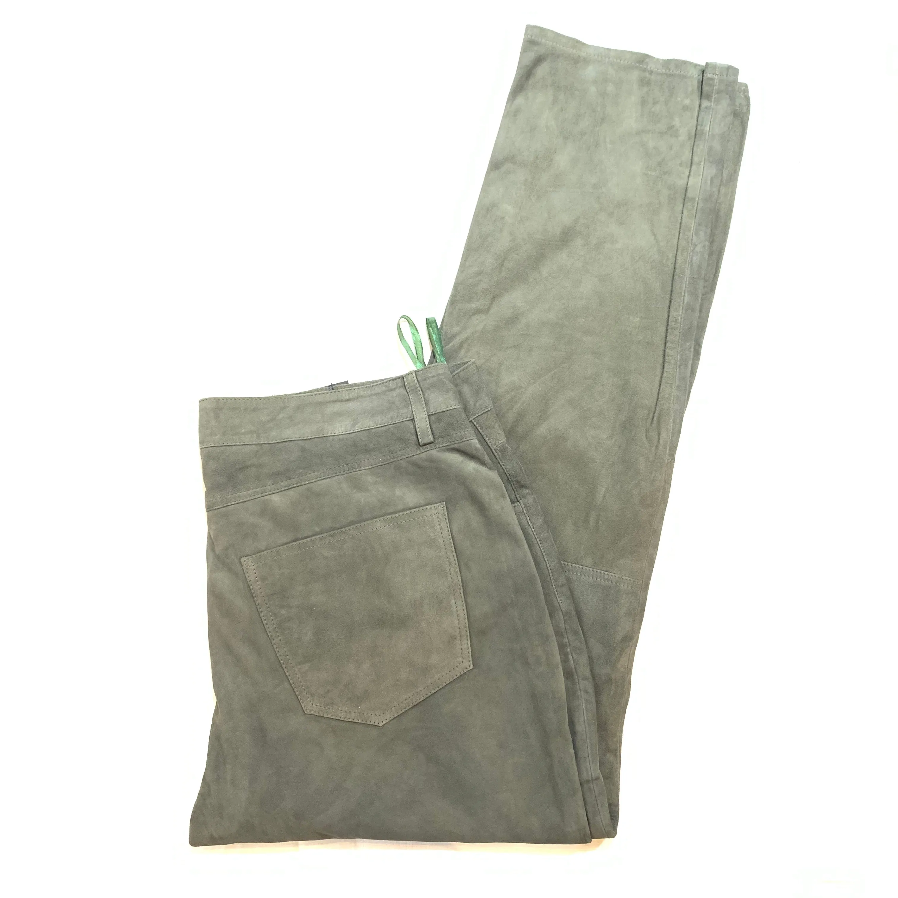 Kashani Men's Olive Green Suede Straight Cut Pants