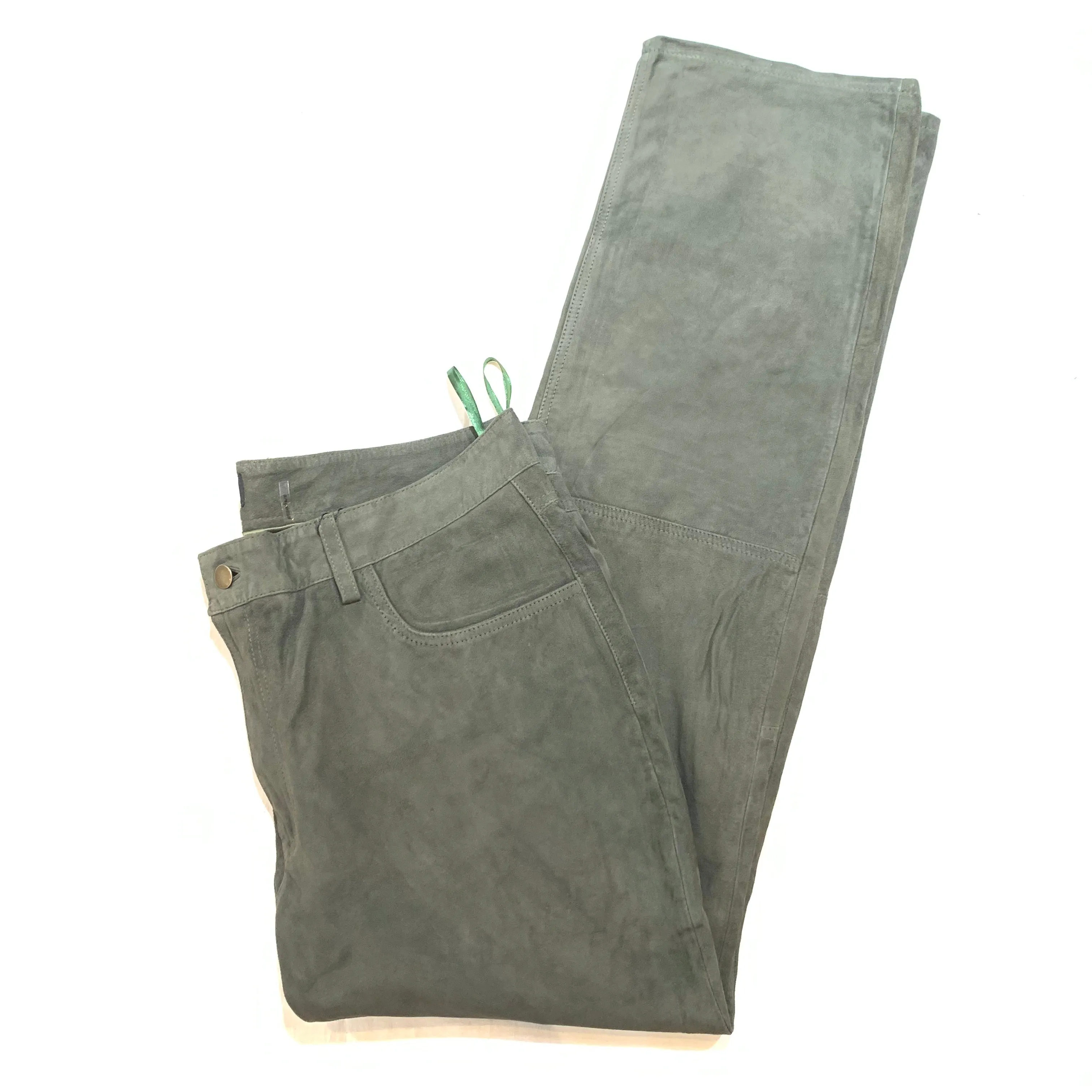 Kashani Men's Olive Green Suede Straight Cut Pants