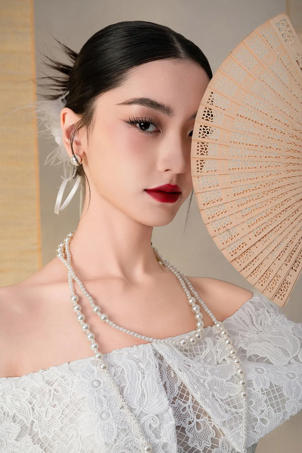 Khue Cac A-line Off-Shoulder Lace Floor Length Ao Dai