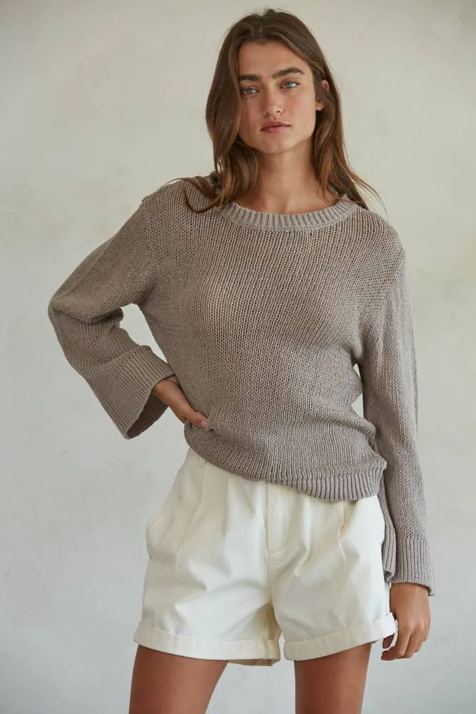 Knit Cotton Crew Neck Long Sleeve Sweater Top