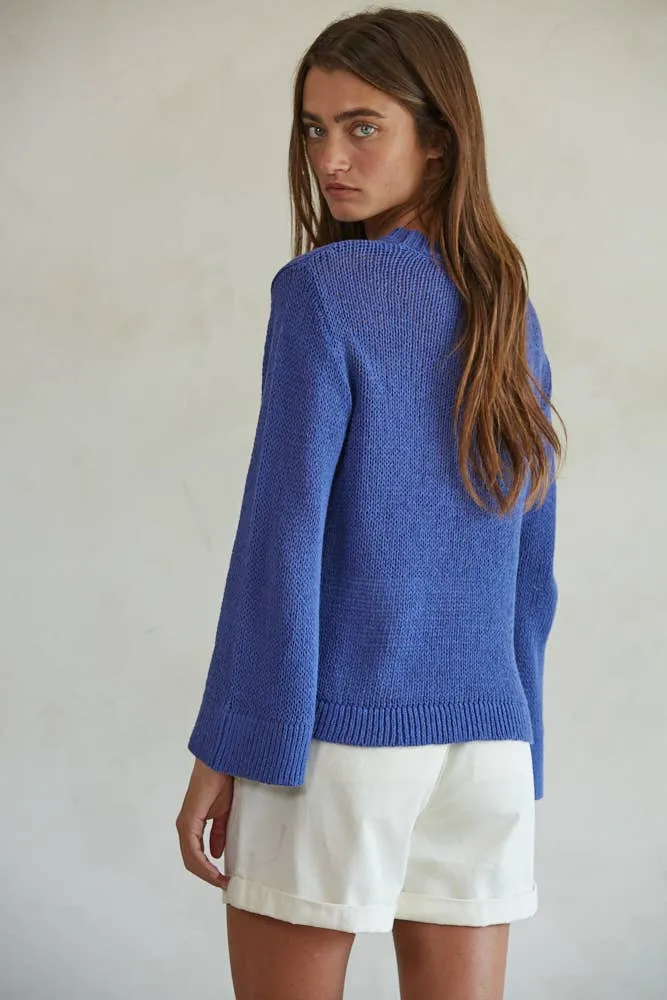 Knit Cotton Crew Neck Long Sleeve Sweater Top