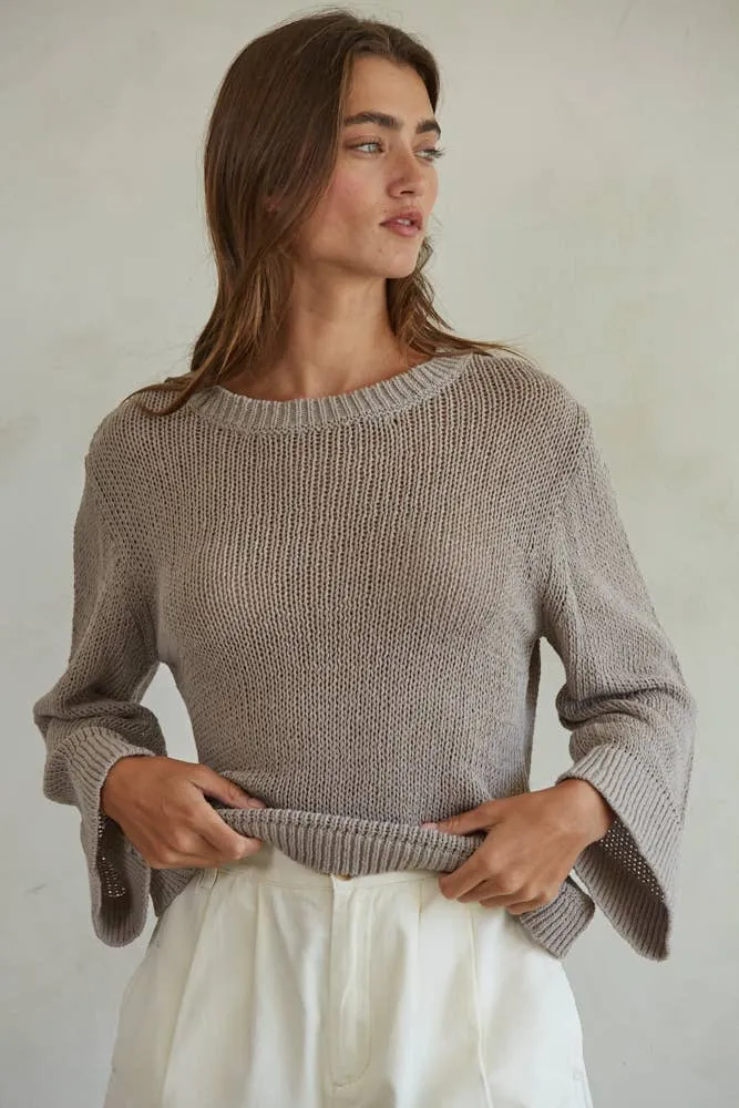 Knit Cotton Crew Neck Long Sleeve Sweater Top