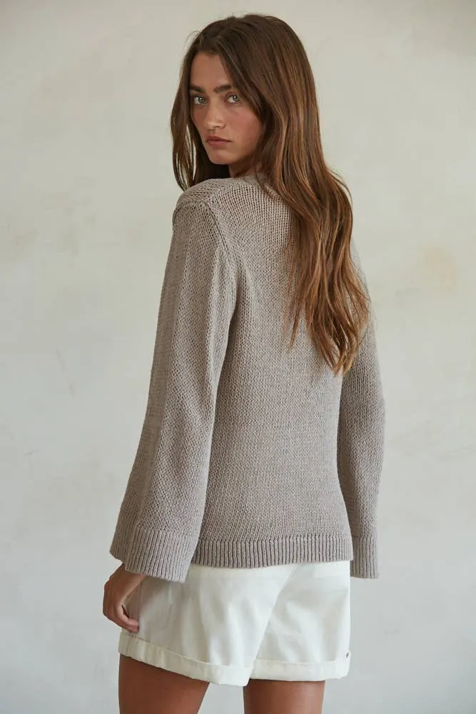 Knit Cotton Crew Neck Long Sleeve Sweater Top