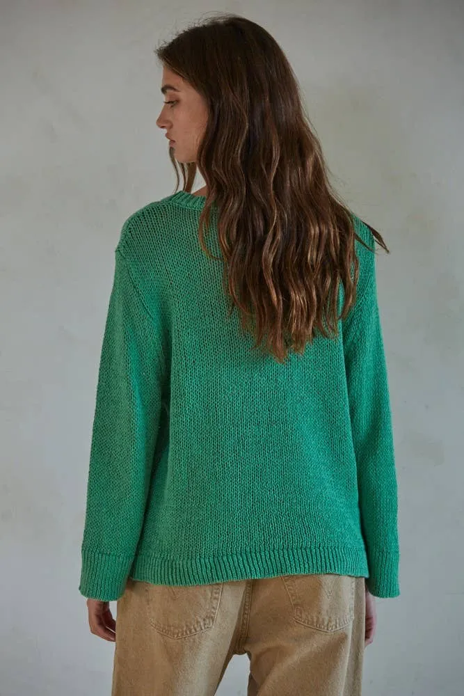 Knit Cotton Crew Neck Long Sleeve Sweater Top