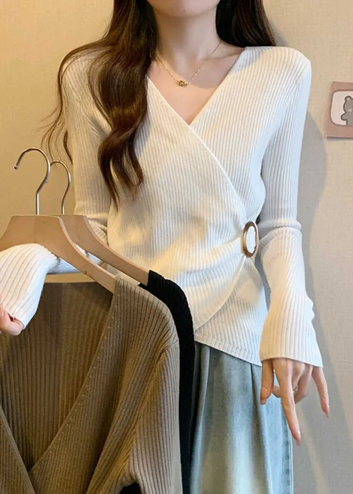 Knit V-Neck Pullover Short Sweater