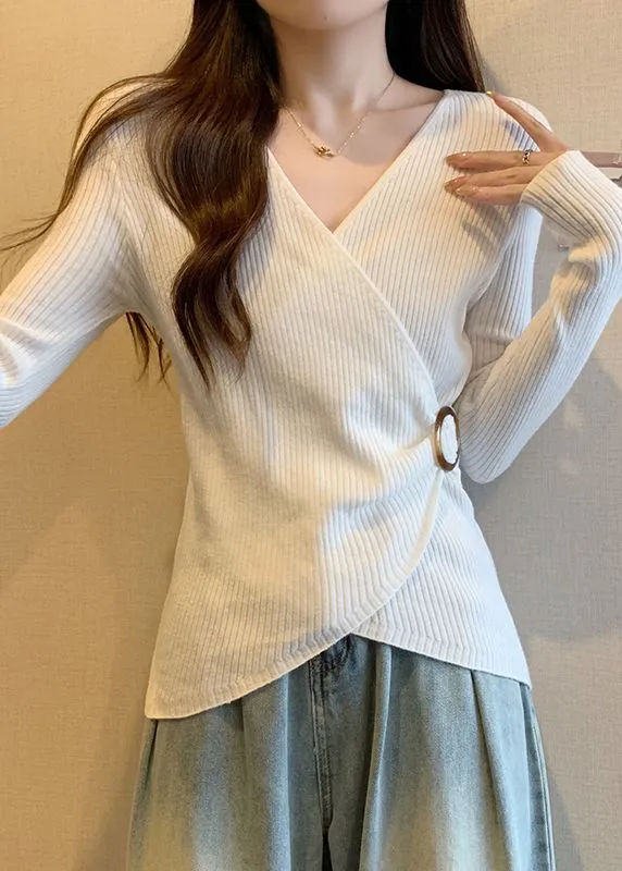 Knit V-Neck Pullover Short Sweater