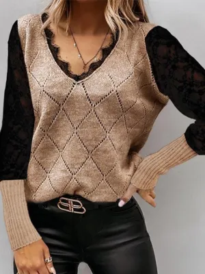 Knitted Rhombus Lace Bottom Sweater