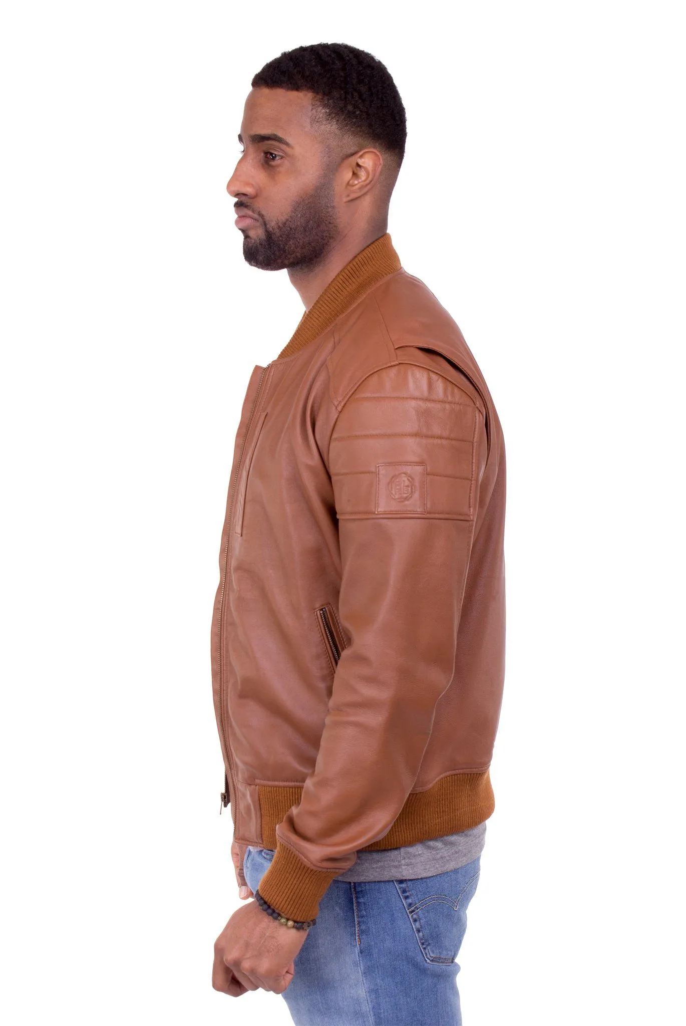 LAMBSKIN LEATHER RACER JACKET IN SALTED CARAMEL