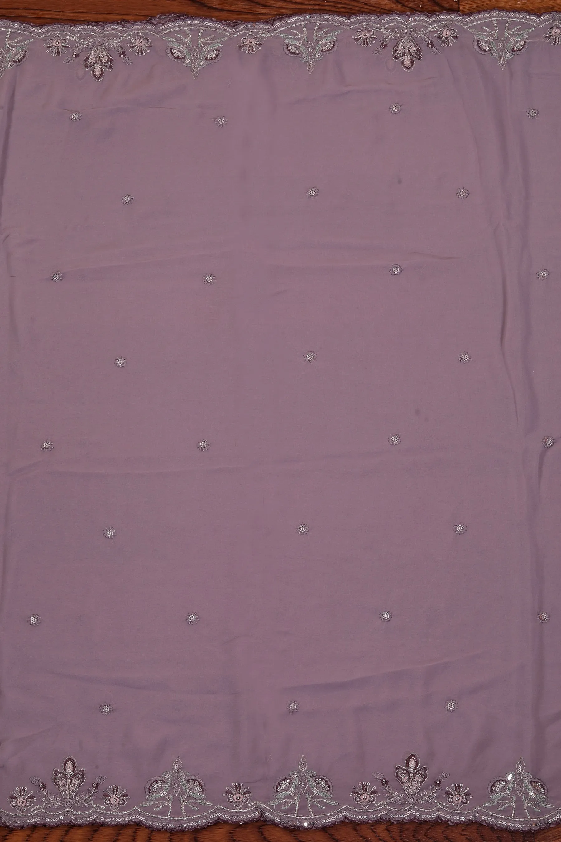 Lavender Heavy Embroidered Poly Georgette Dress Material with Dupatta