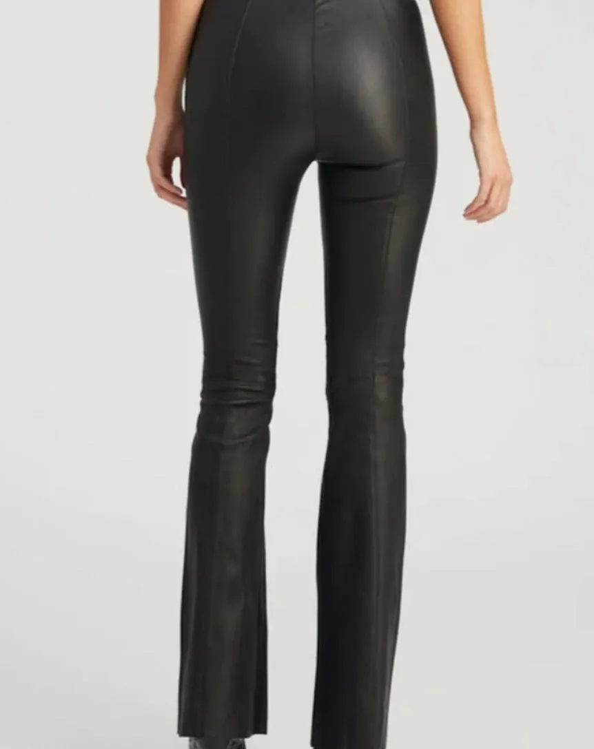 Leather Ankle Flare Pants with Princess Seams I Black