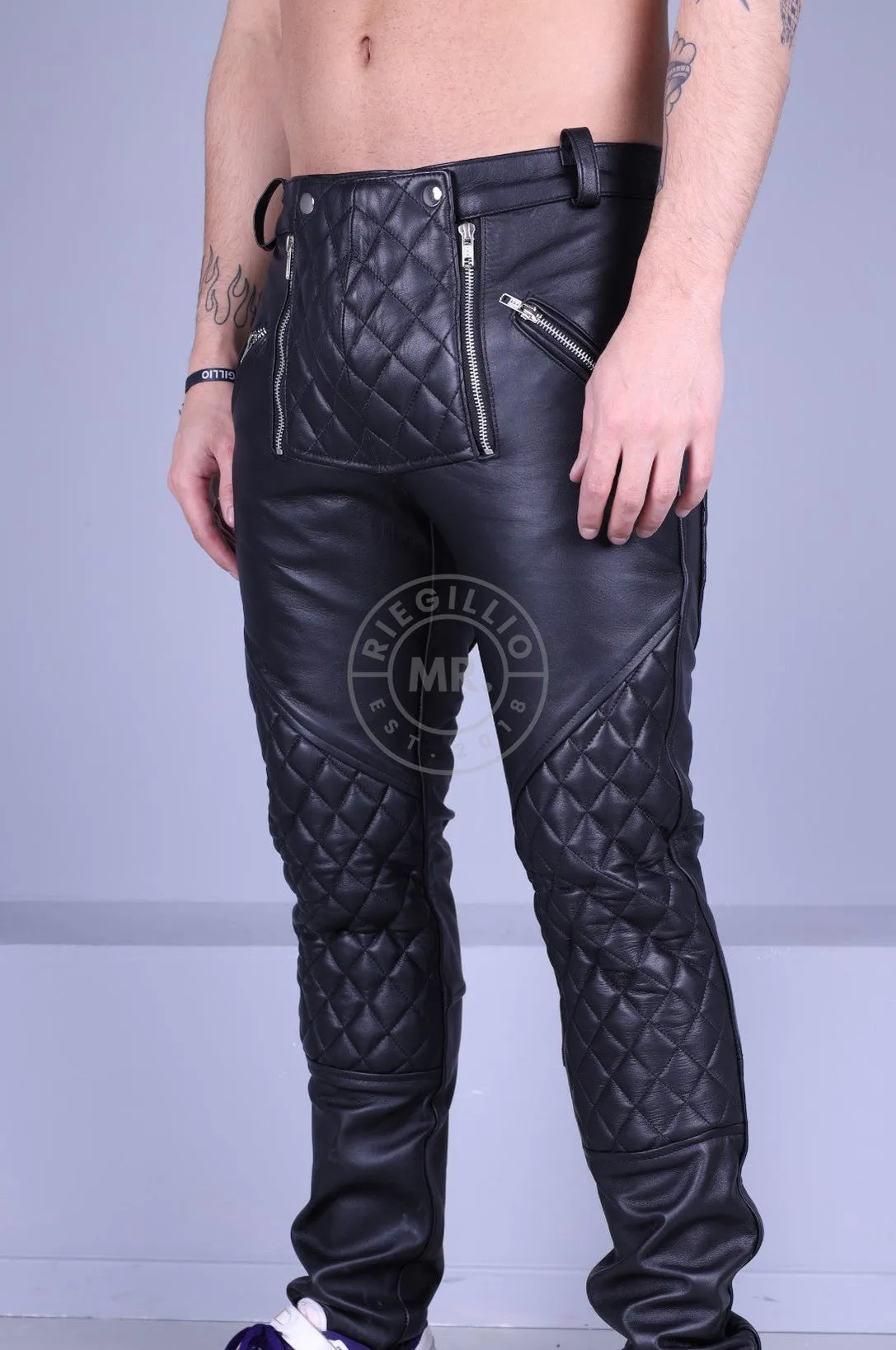 Leather Padded Front Zipper Pants