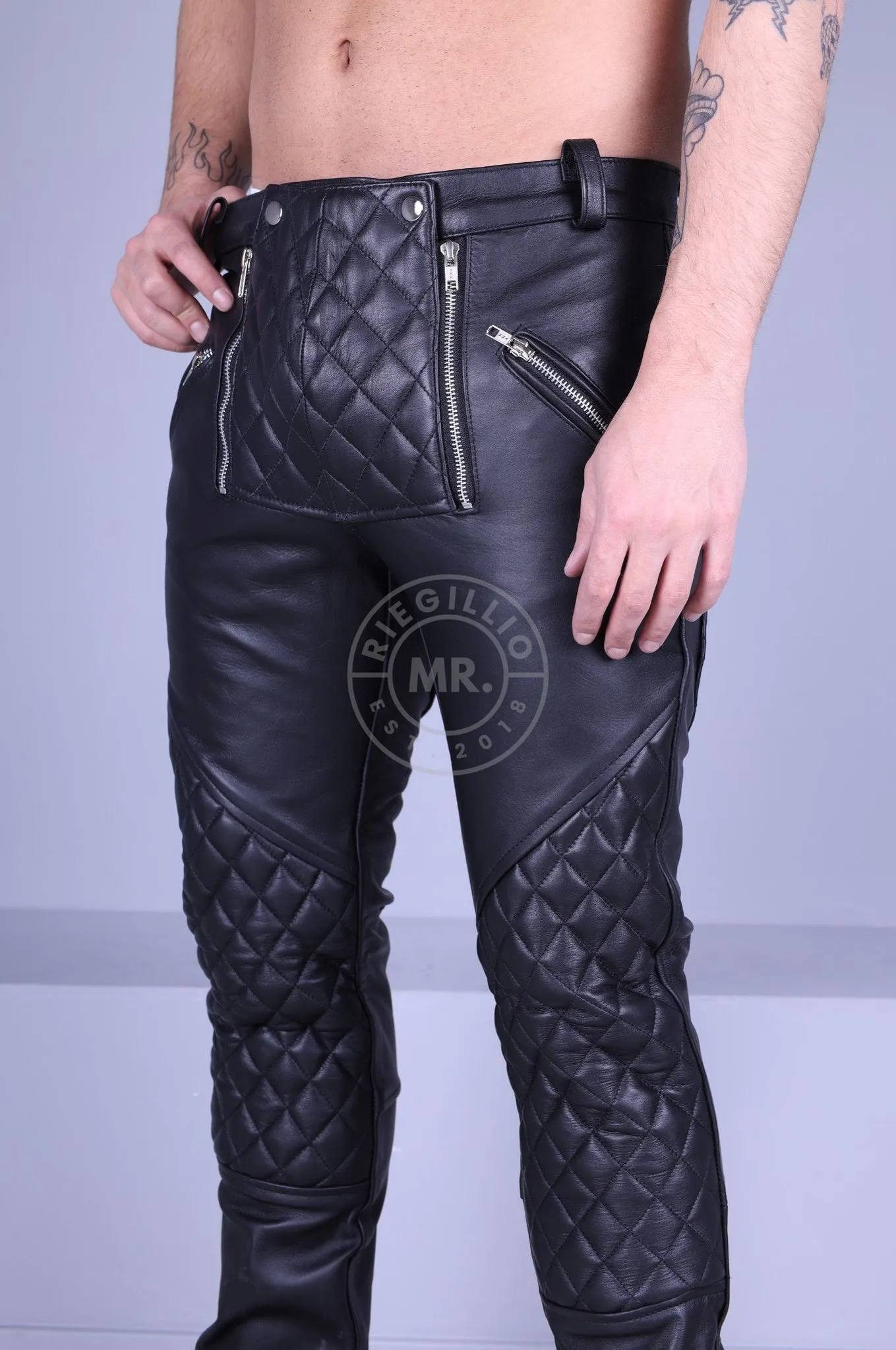 Leather Padded Front Zipper Pants