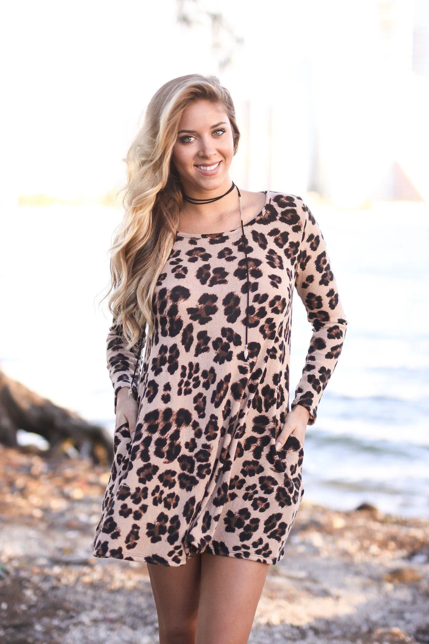 Leopard Short Dress with Elbow Patches